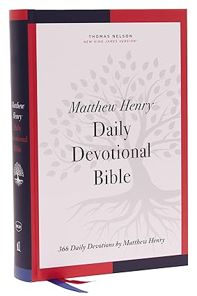 NKJV, Matthew Henry Daily Devotional Bible, Hardcover, Red Letter, Thumb Indexed, Comfort Print: 366 Daily Devotions by Matthew Henry Hardcover Adult Non-Fiction Happier Every Chapter