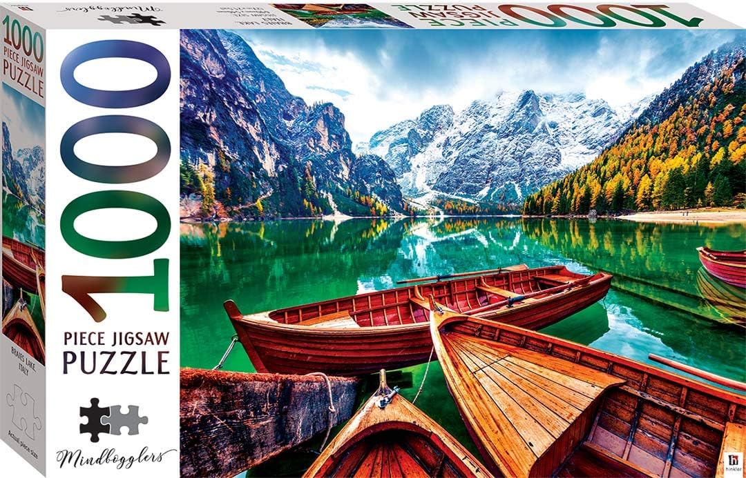 MINDBOGGLERS 1000 Piece Jigsaw Puzzle Braies Lake, Italy (Hinkler) Boats, Mountains