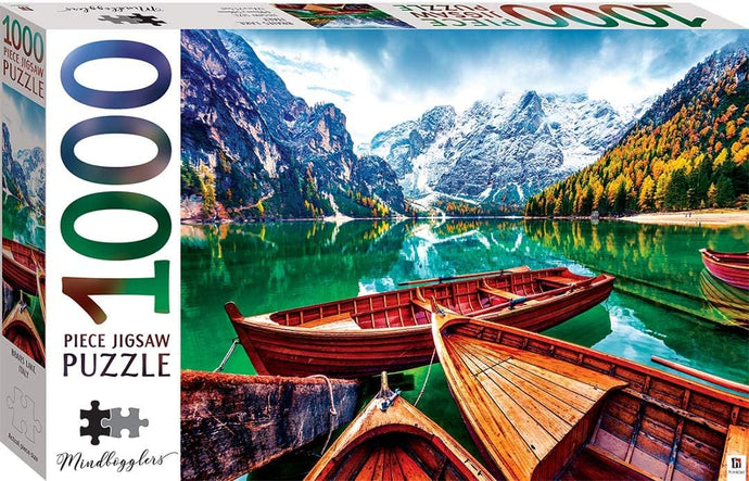 MINDBOGGLERS 1000 Piece Jigsaw Puzzle Braies Lake, Italy (Hinkler) Boats, Mountains  Ndah Mbawa @ Happier Every Chapter   