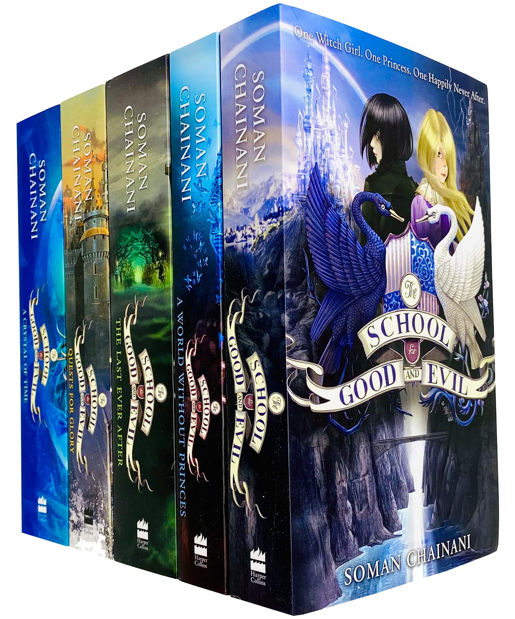 The School for Good and Evil Book Series Books 1 - 5 Collection Set by Soman Chainani (School for Good and Evil, World Without Princes, Last Ever After, Quests for Glory & Crystal of Time) (Paperback)