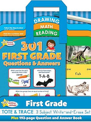 Active Minds - First Grade Tote & Trace - 3 Subject Write-and-Erase Wipe Clean Board Set and 192-Page Question and Answer Workbook - Language Arts, ... and More! (Active Minds Tote and Trace) Board book