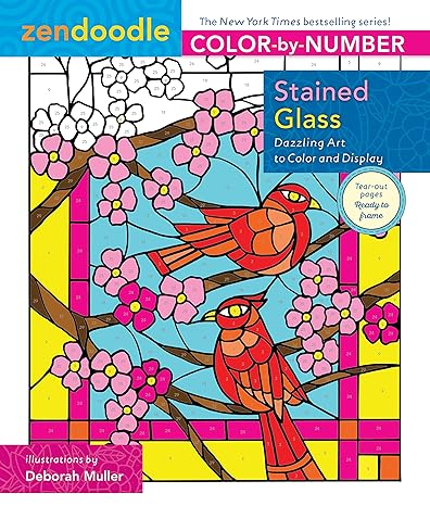 Zendoodle Color-by-Number: Stained Glass: Dazzling Art to Color and Display Paperback Adult Non-Fiction Happier Every chapter   