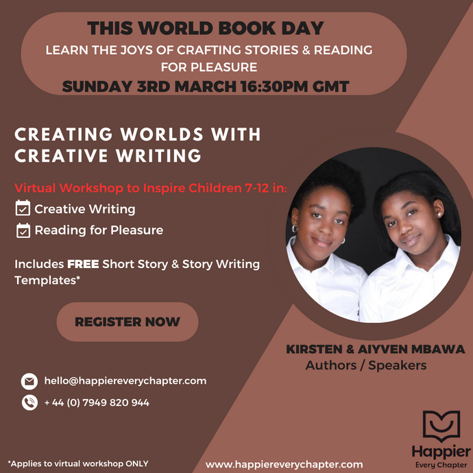 World Book Day Workshop: Creating Worlds With Creative Writing (Online) Workshop Happier Every Chapter   