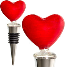 Load image into Gallery viewer, Glass Heart Bottle Stopper | Valentine’s Day Heart Wine Stopper - Champagne/Wine Bottle Stopper, Handmade Glass Wine Stoppers – Wine Accessories Gift - Wine Corker / Sealer Wine Stopper Happier Every Chapter Red Heart Glass Wine Stopper  
